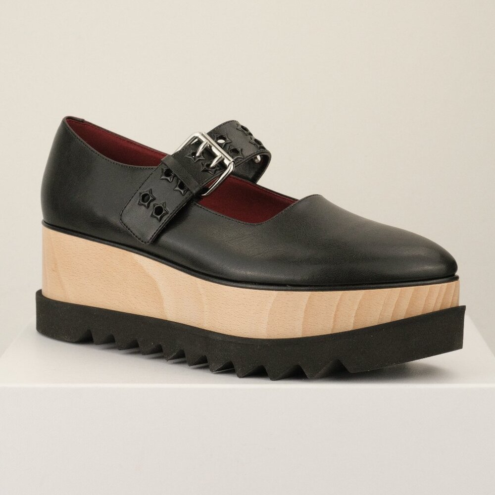 Stella McCartney Elyse Star-Studded Platform Mary Janes, Midnight Black, EU 40